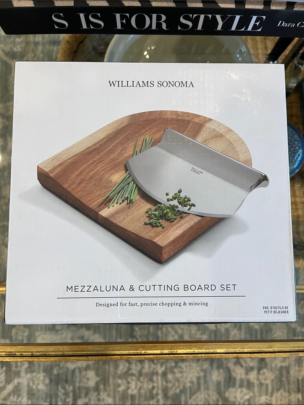 Williams Sonoma Mezzaluna & Wood Cutting Board Set - Stainless + Wood